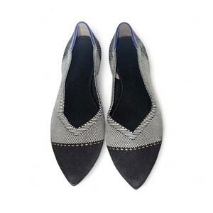 Rothy's The Pointed Flat Shoes Black White Knit Women's W9‎